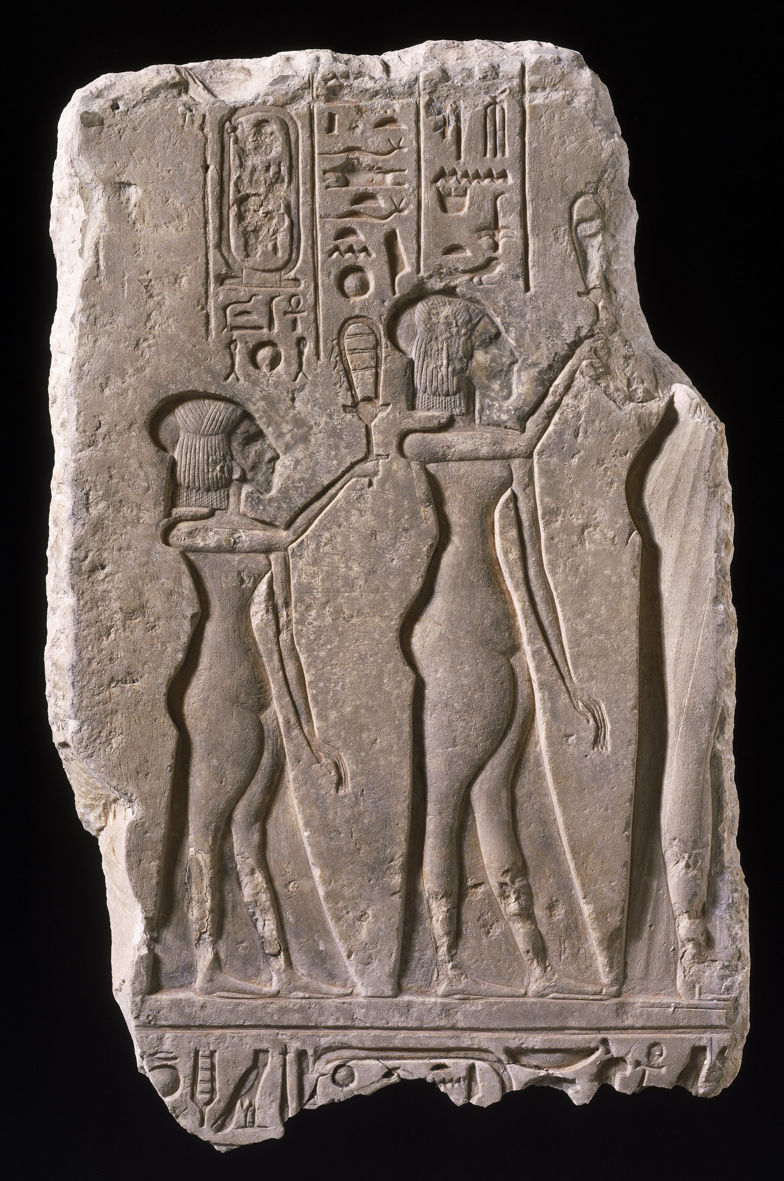 Limestone boundary stele fragment with Nefertiti and two princesses, 1349–1336 B.C.