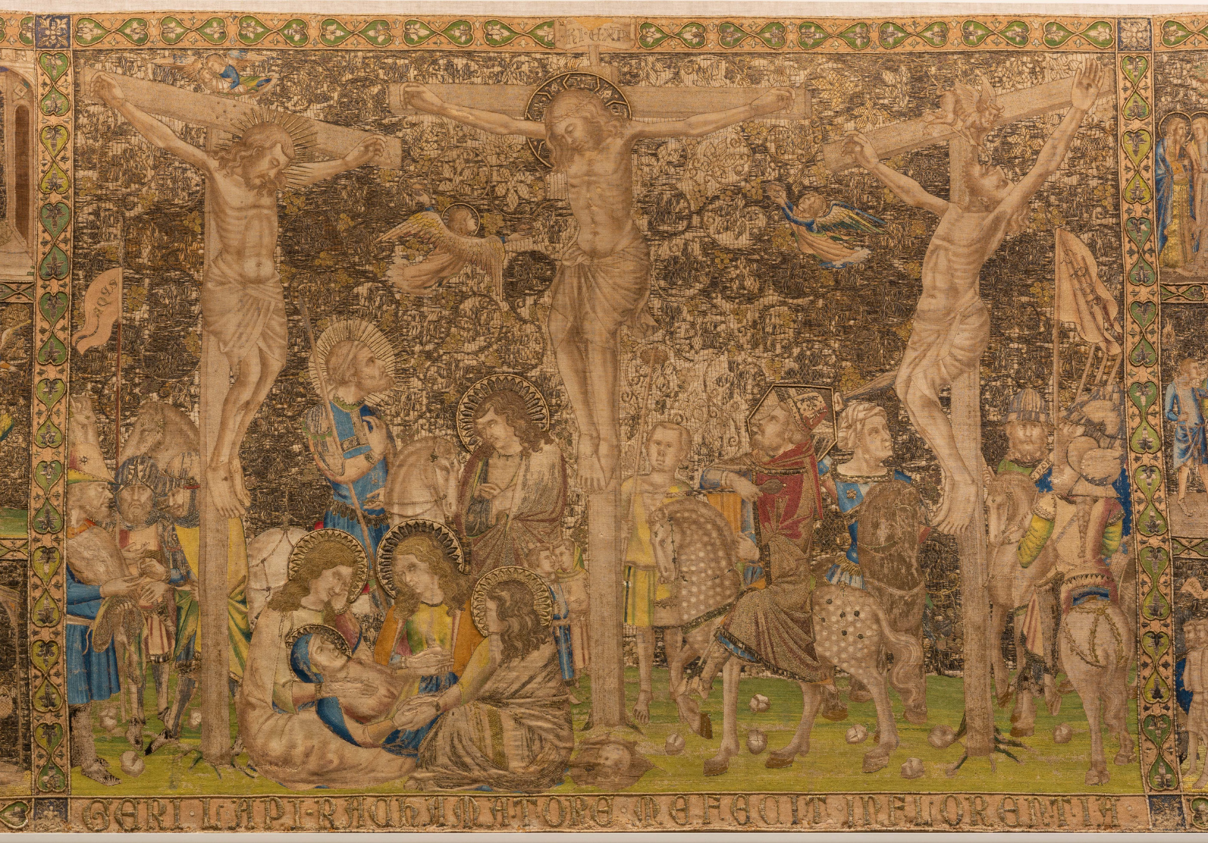 Frontal of the Passion Geri Lapi Linen cloth embroidered with coloured silks and gold and silver threads, 90 × 331 cm c. 1346–50 Manresa, Basilica de Santa Maria de la Seu de Manresa–Bisbat de Vic