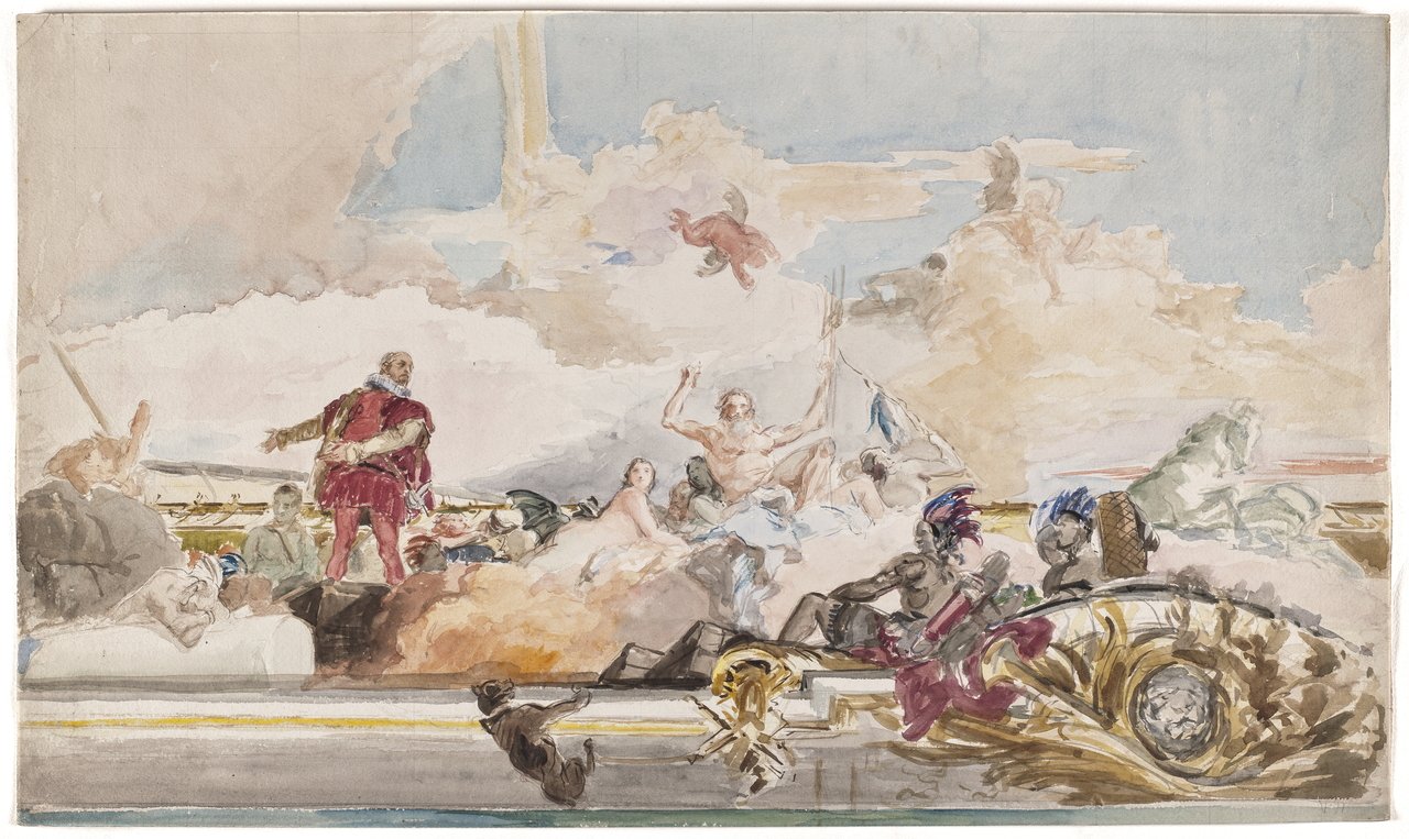 Ricardo de Madrazo, partial watercolour copies of Tiepolo’s ceiling in the Throne Room of the Royal Palace, Madrid