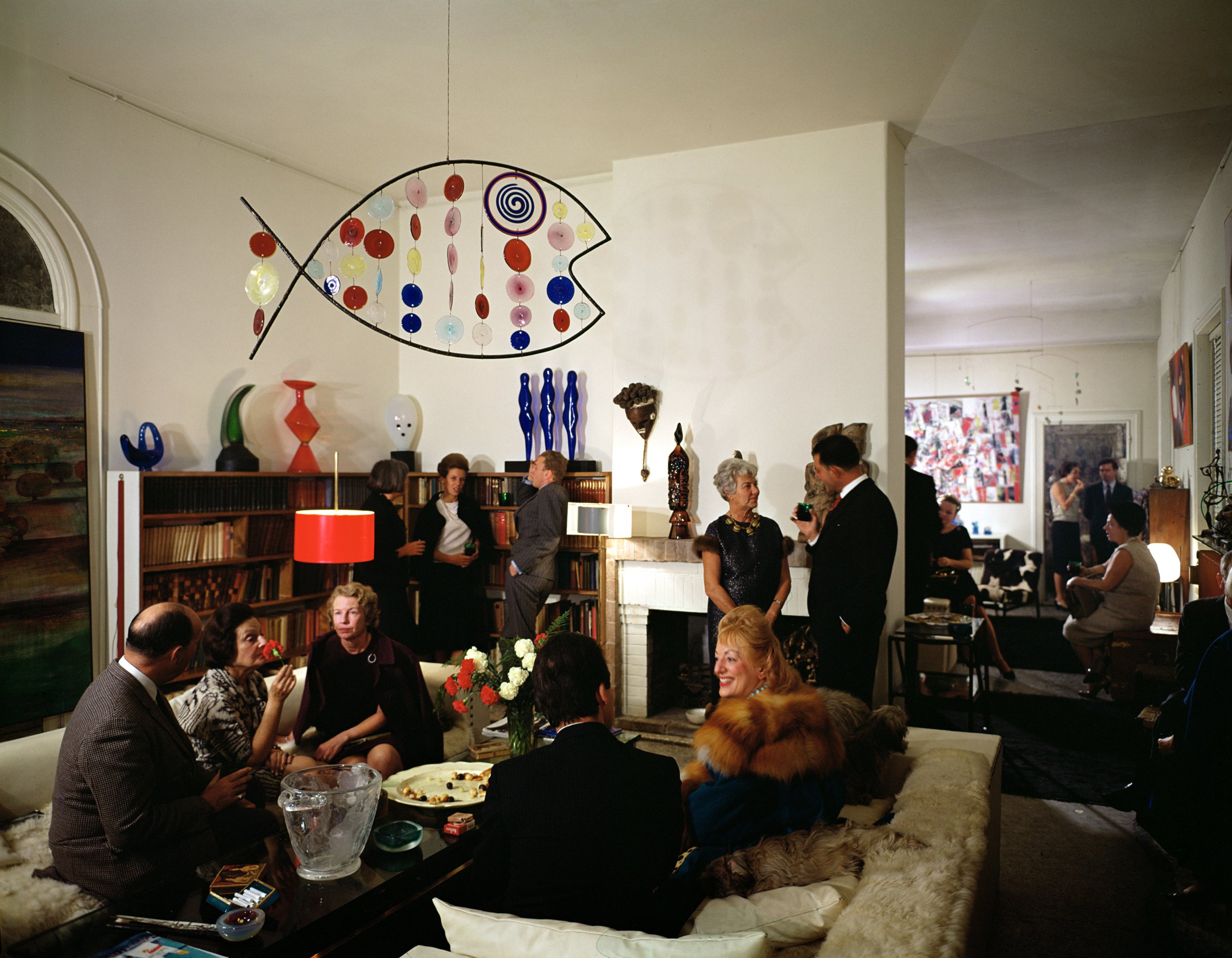Peggy Guggenheim and guests at Palazzo Venier dei Leoni, Venice, 1964, with Fucina degli Angeli glass works