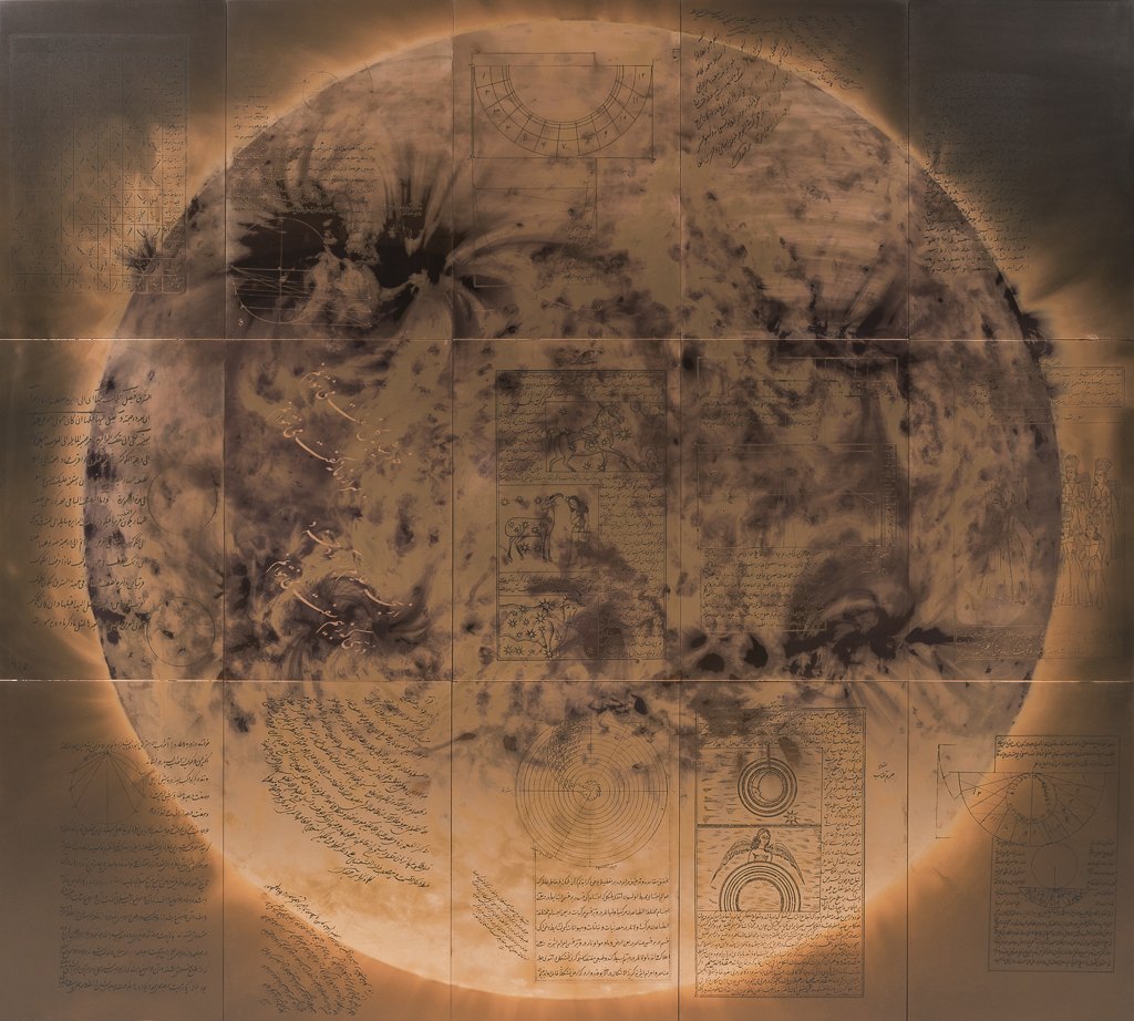 Ala Ebtekar, One Thousand Years of Light: a photogravure of the sun in warm ochre tones