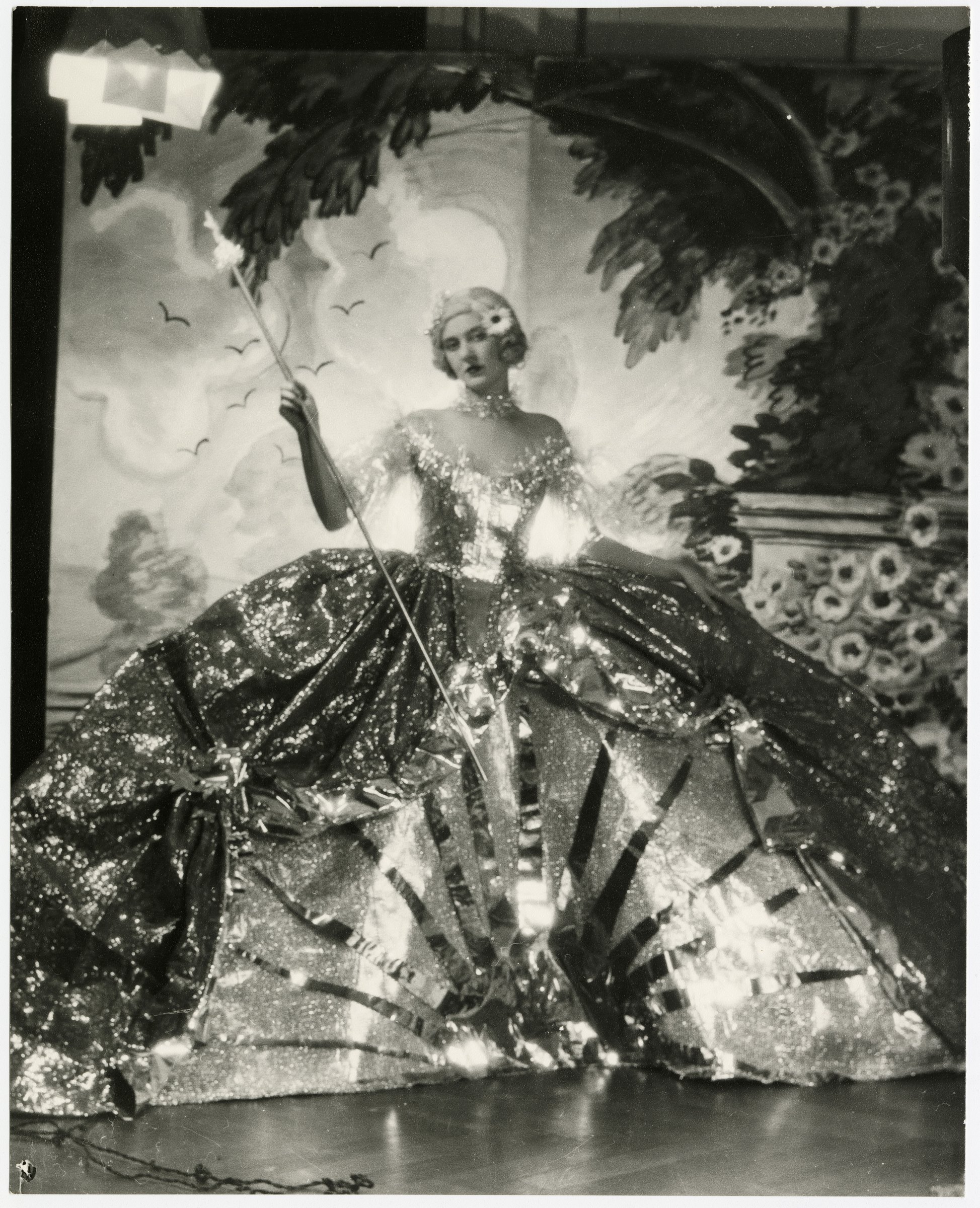 Cecil Beaton, Mrs. Carl Bendix in costume for the Galaxy Ball: a woman in a vast shimmering hooped gown