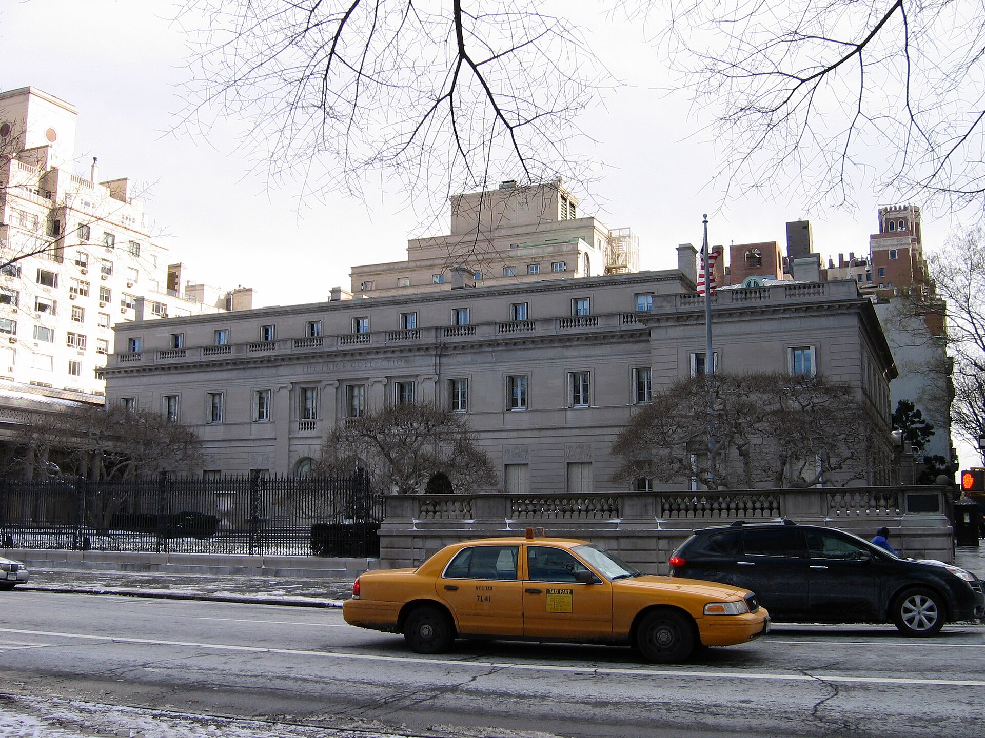 The Fifth Avenue frontage of The Frick Collection in New York on a winter day.