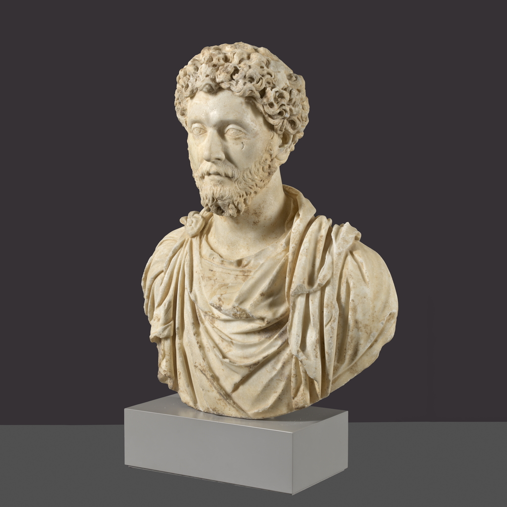 Bust of the Emperor Marcus Aurelius Unknown sculptor White marble AD 161-169 Donated by Claudio Bravo, 2000