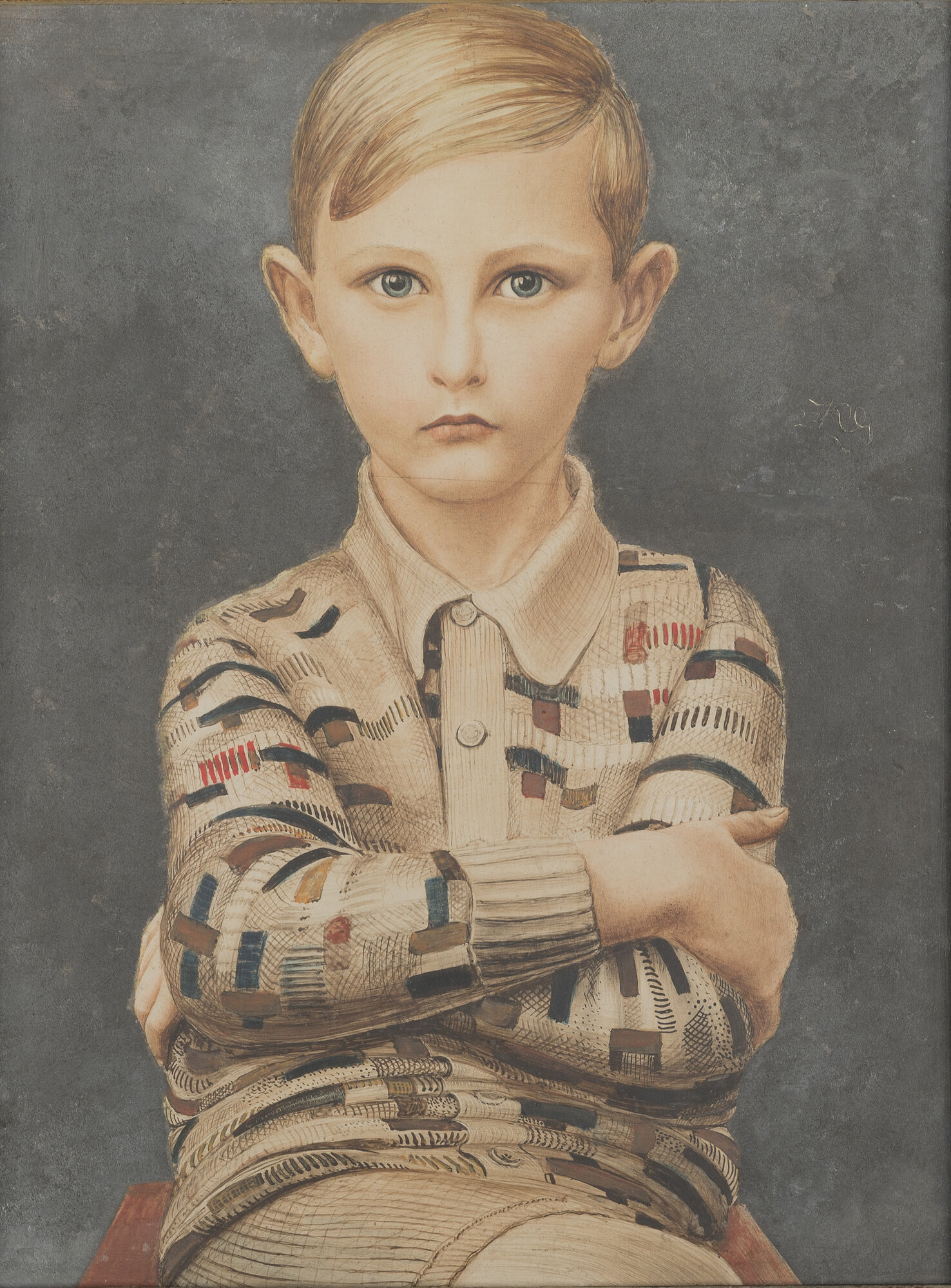 Kurt Günther, Portrait of a Boy, 1928 — portrait of a young boy in a patterned sweater with arms crossed, from the Frihedens Fald exhibition