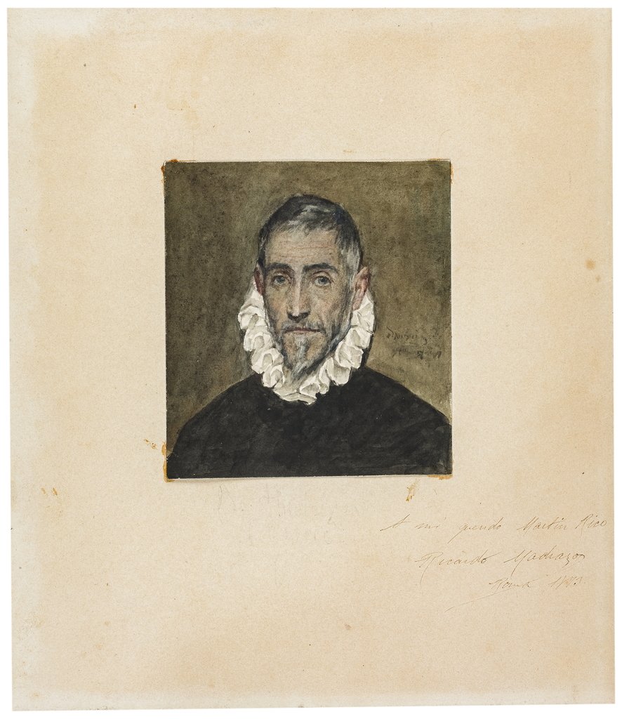 Ricardo de Madrazo, Old Gentleman, a pencil and watercolour copy after El Greco, 1873