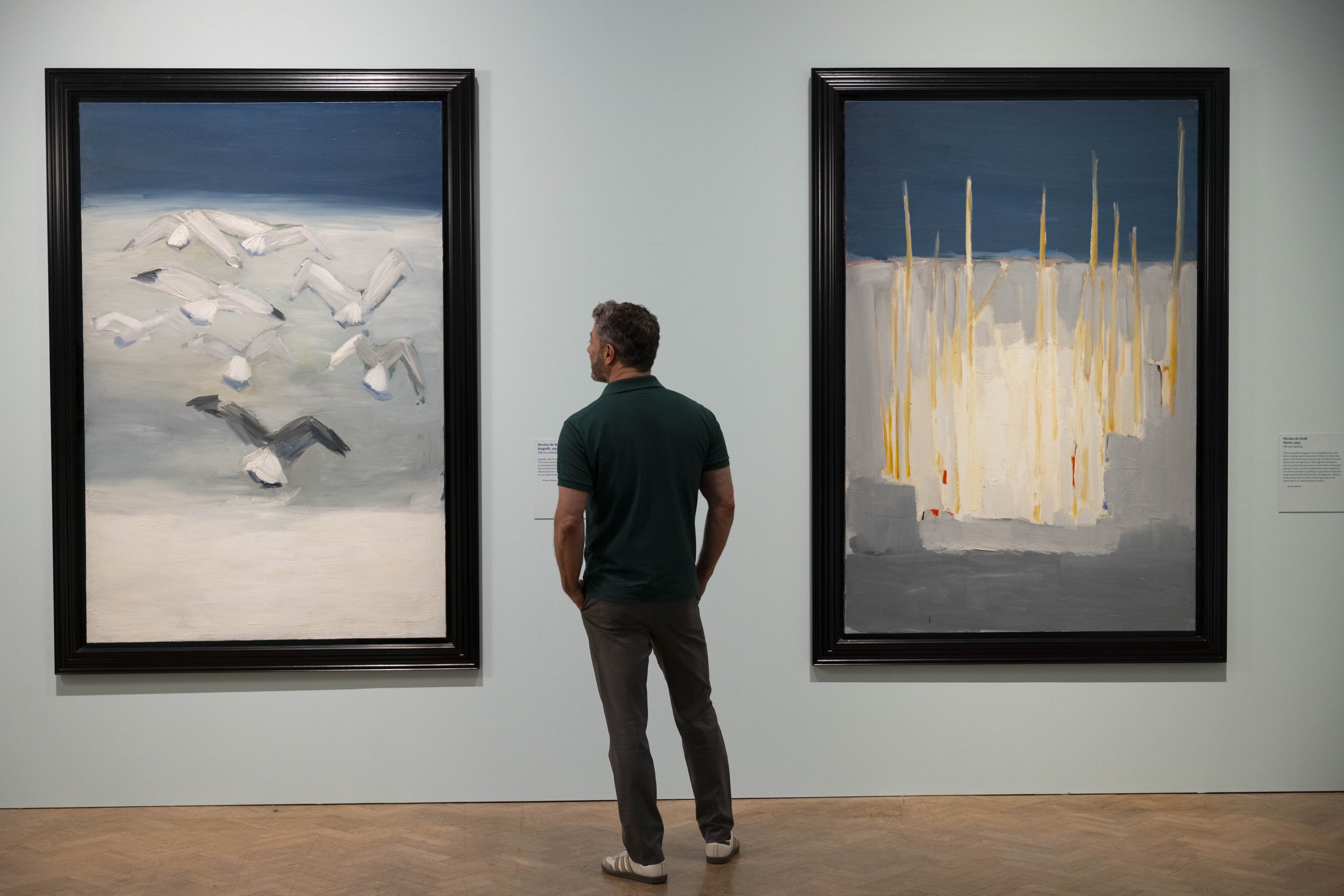 Painting the French Riviera at the Royal Academy of Arts, London: two pale coastal paintings on a gallery wall