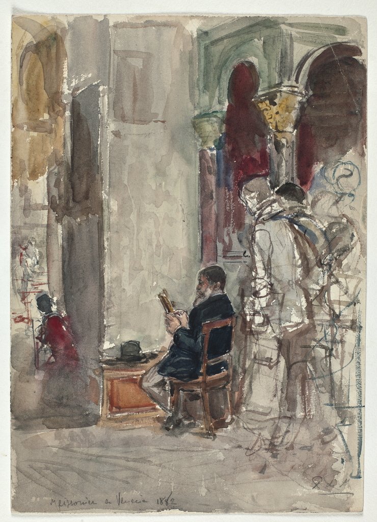 Ricardo de Madrazo, The Painter Meissonier in St Mark’s, Venice, 1882, pencil and watercolour