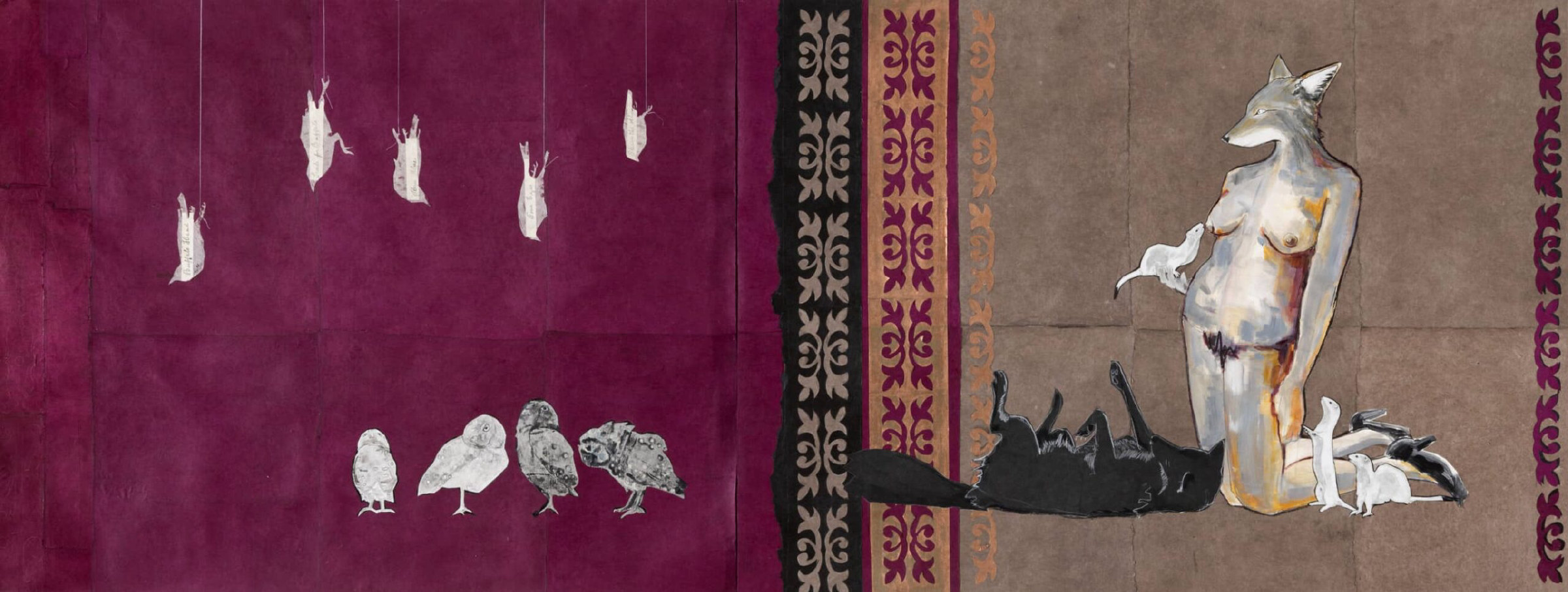 Julie Buffalohead (Ponca Tribe of Oklahoma and American, born 1972), The Nourished, 2019, Diptych with acrylic