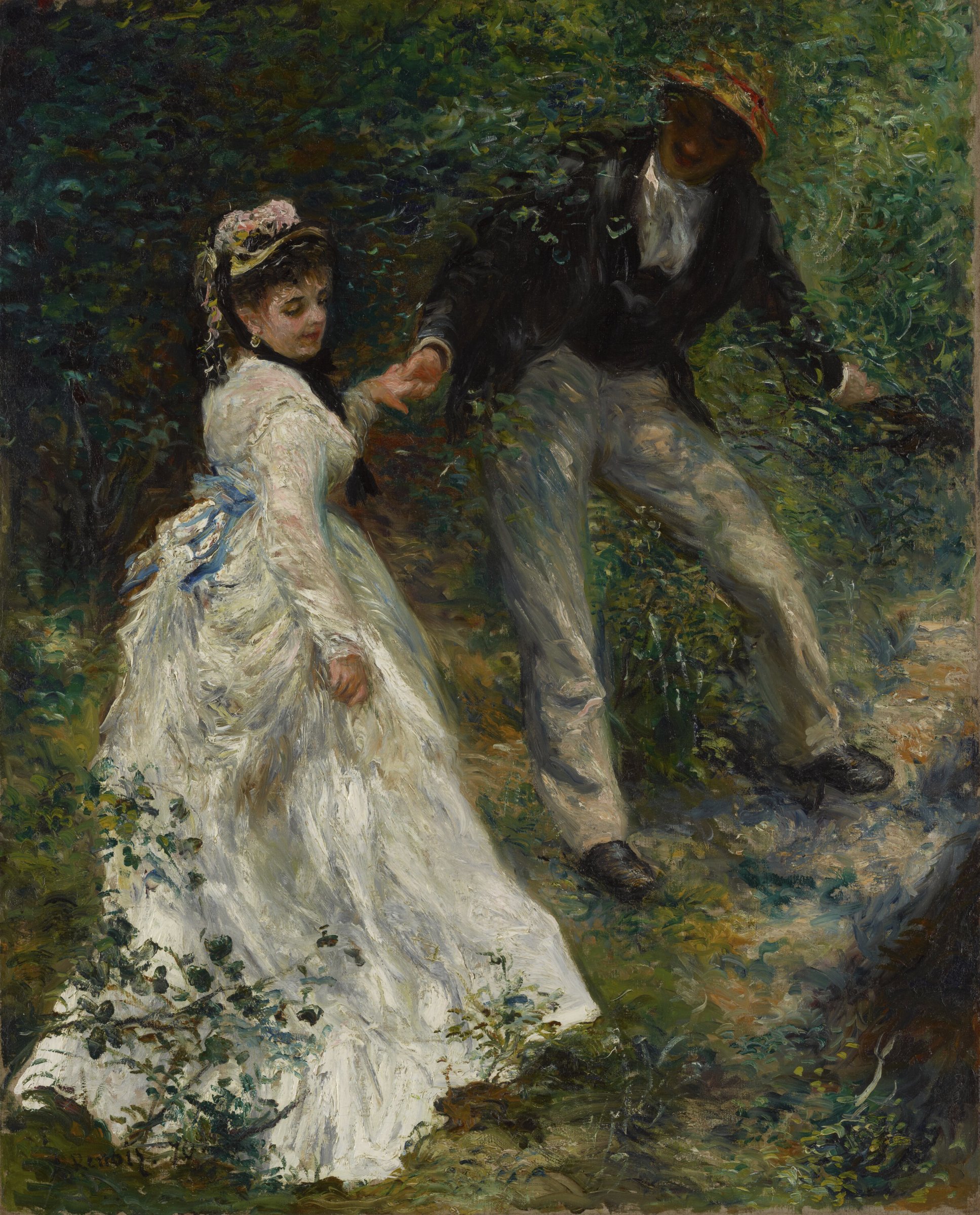 Pierre-Auguste Renoir, The Promenade, 1870, a couple walking in a wooded glade