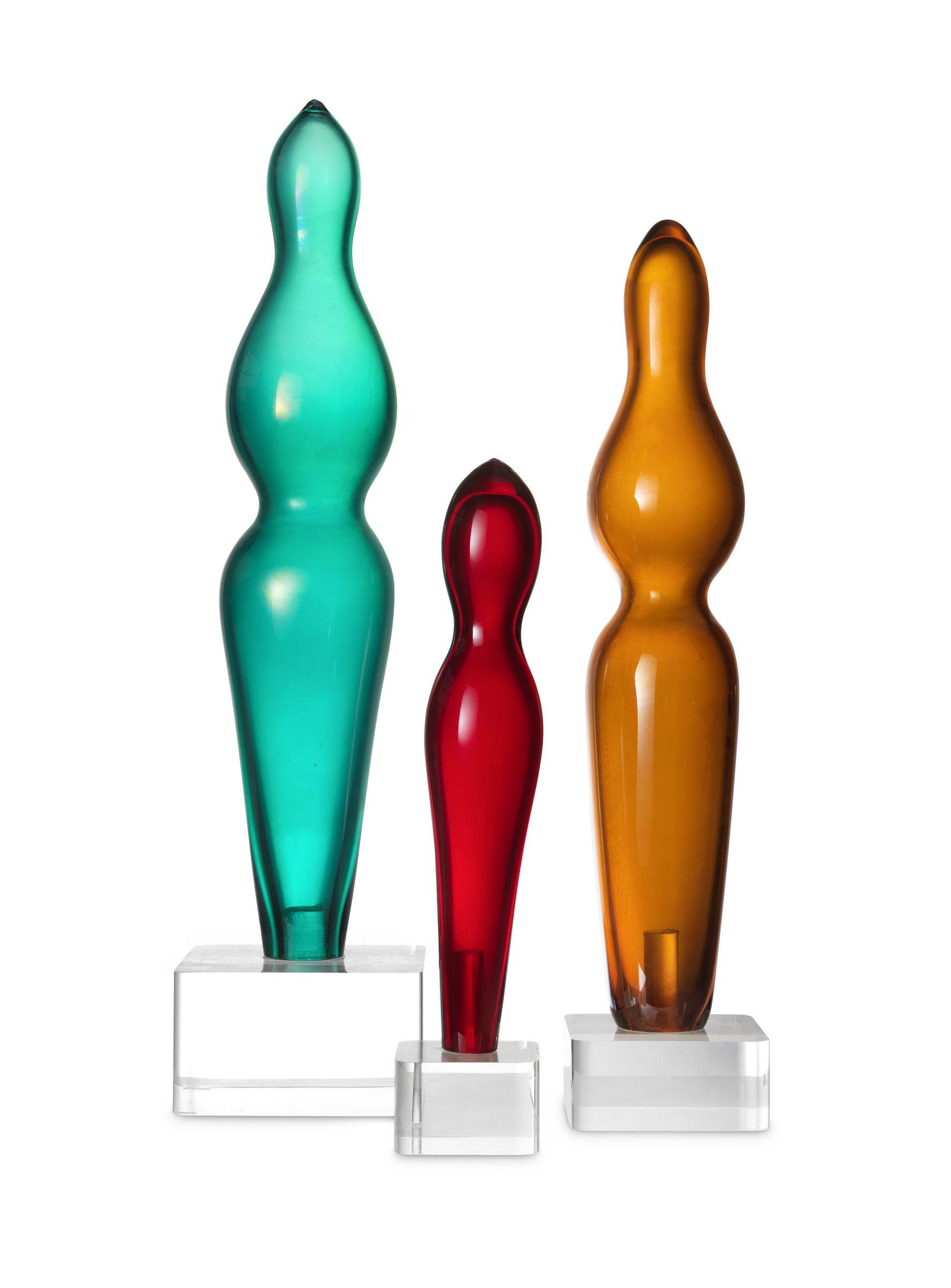 Jean (Hans) Arp, Family (or Three Dolls), 1966, three blown-glass forms in blue, orange and red