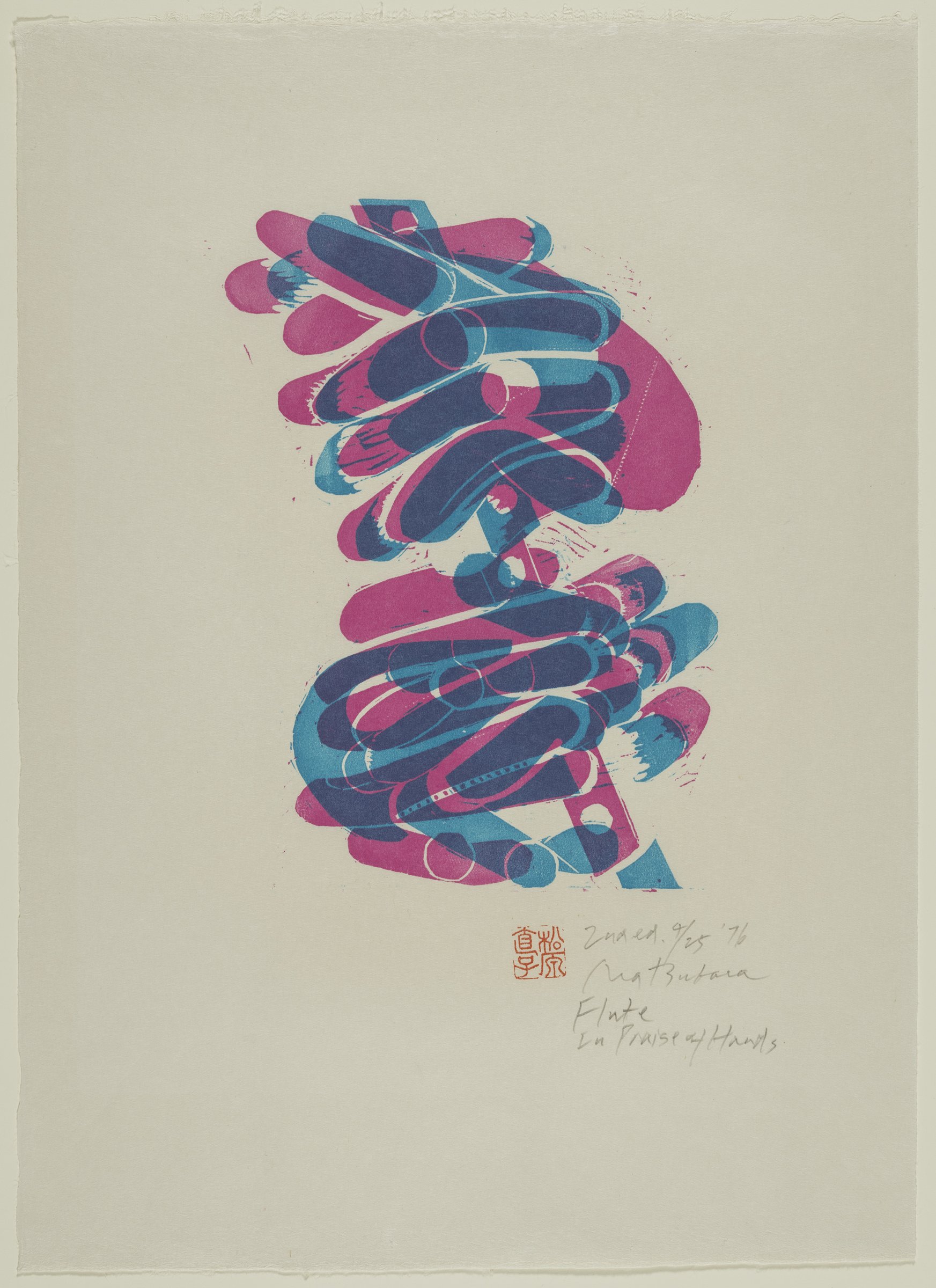 Naoko Matsubara woodcut print: Flute, 1974