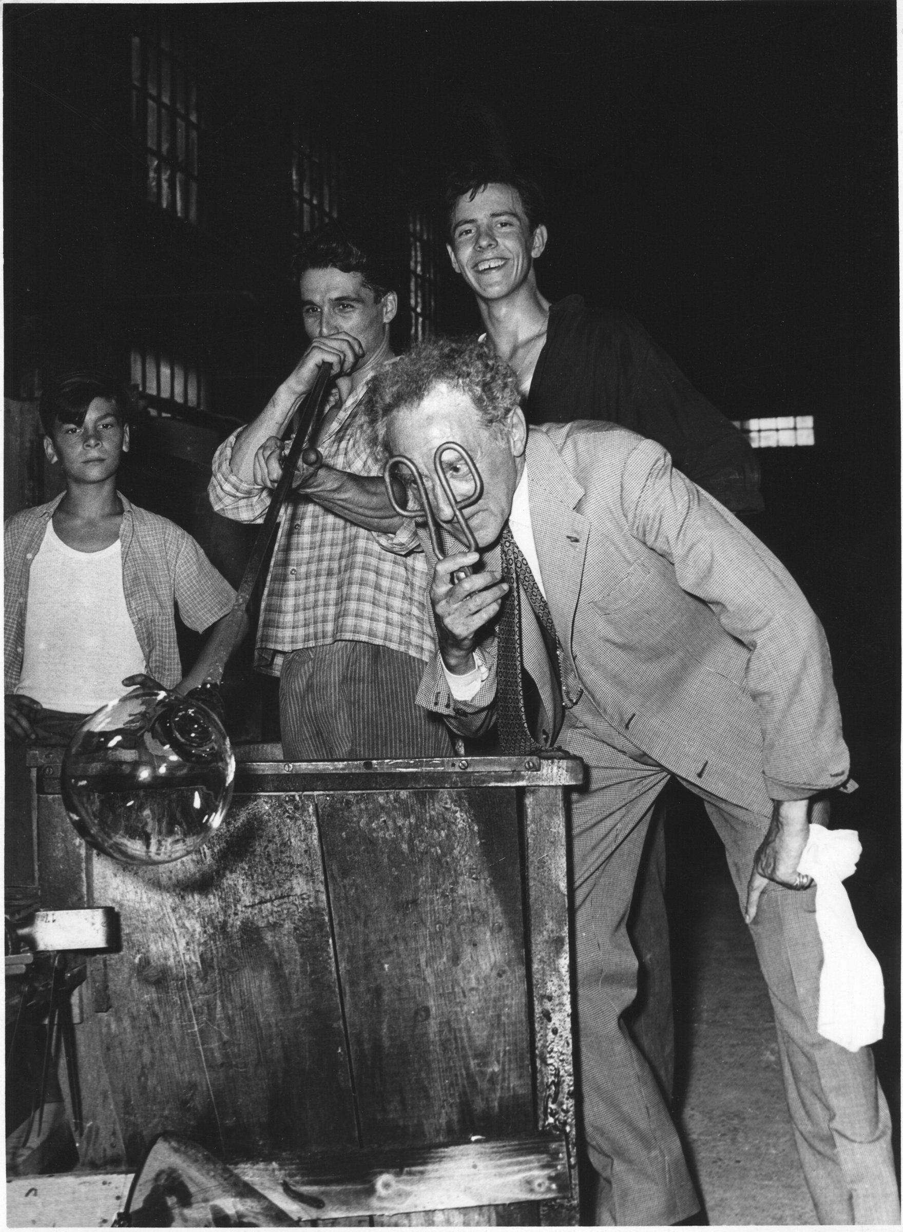 Jean Cocteau with glass master Ermanno Nason in Murano, about 1957