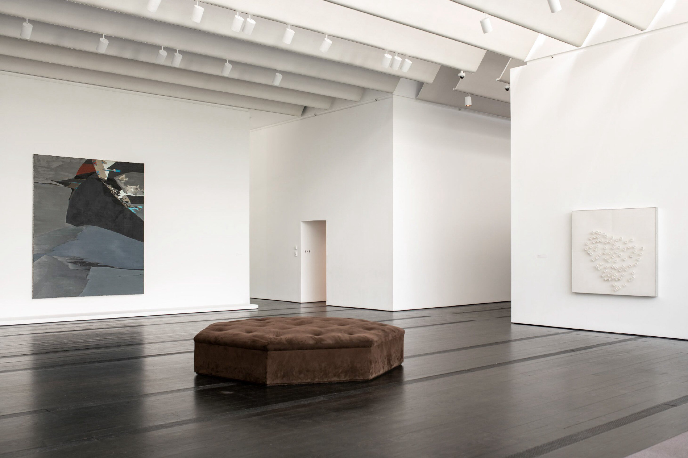 Exhibition image for Foyer Installation: Mel Bochner, Chryssa, and Dorothy Hood