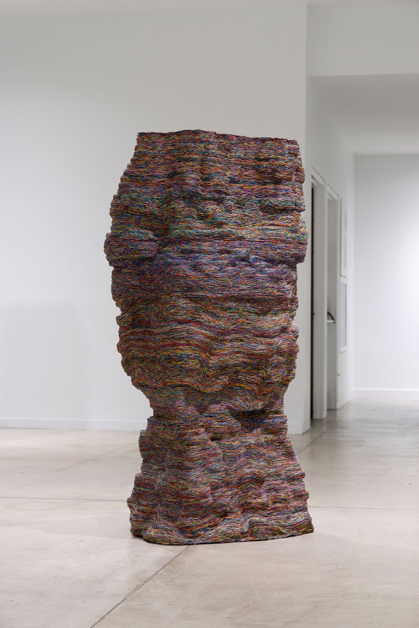 Emily Hermant’s Billow, a tall column of layered stripped telecommunications cables