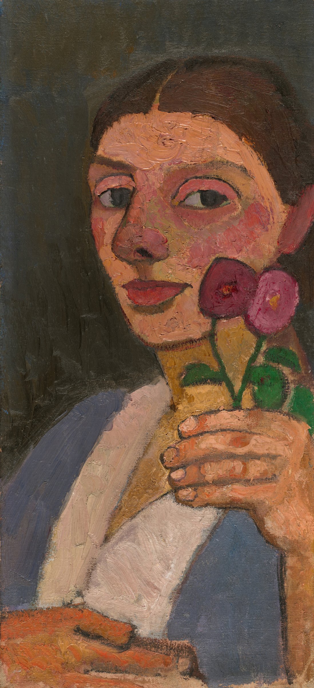 Paula Modersohn-Becker, Self-Portrait with Two Flowers in Her Raised Left Hand, 1907