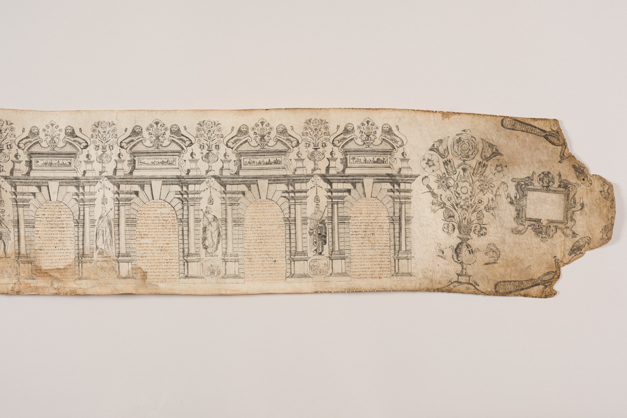 Salom Italia illustrated Esther scroll with an engraved architectural border on parchment