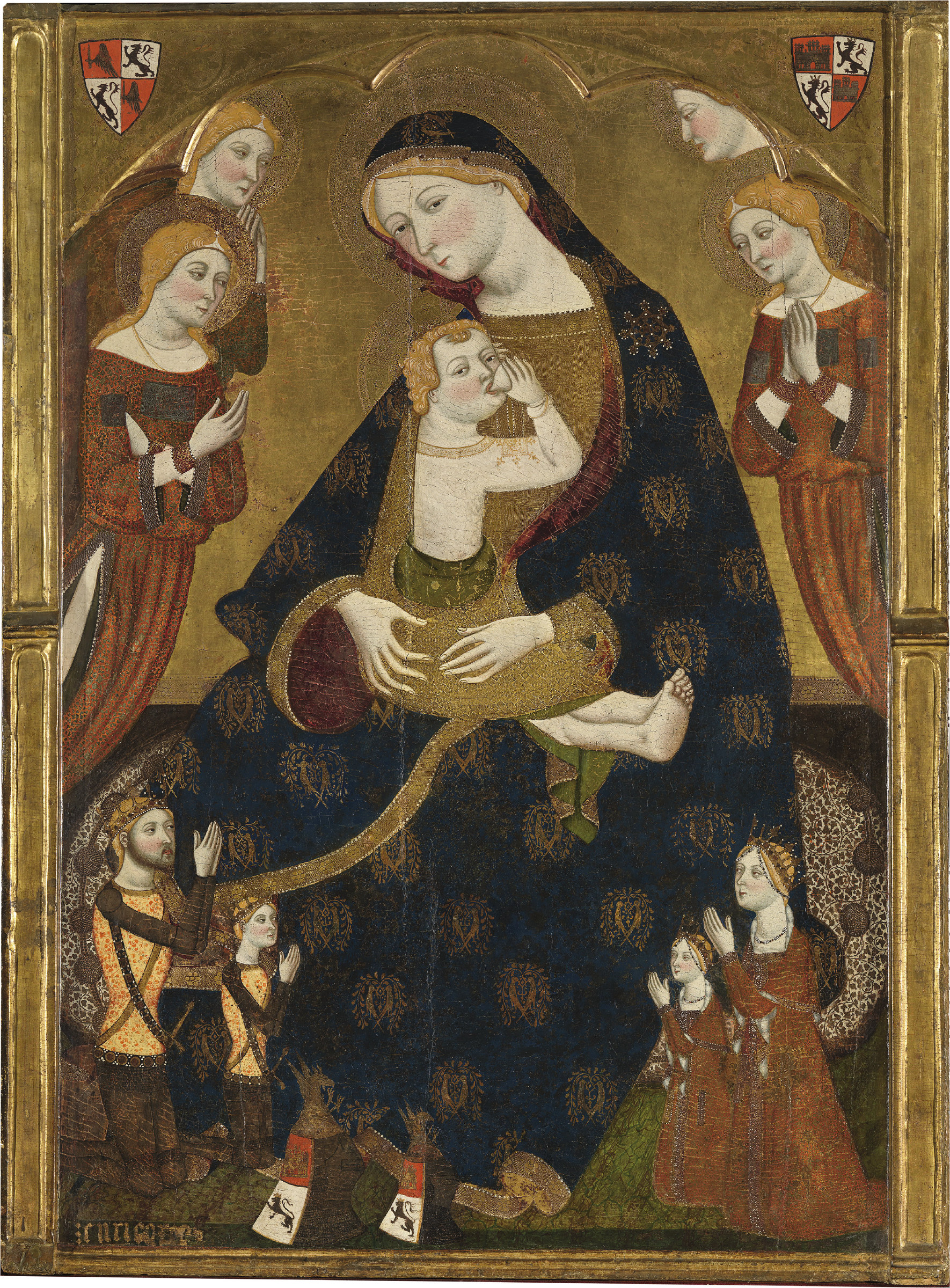 Virgin of Humility with Donors Henry II of Castile, Juana Manuel and their Two Children (Virgin of Tobed) Jaume Serra Tempera and gold leaf on panel, 161.4 × 117.8 cm c. 1366–69 Madrid, Museo Nacional del Prado, Várez Fisa Family Bequest, 2013