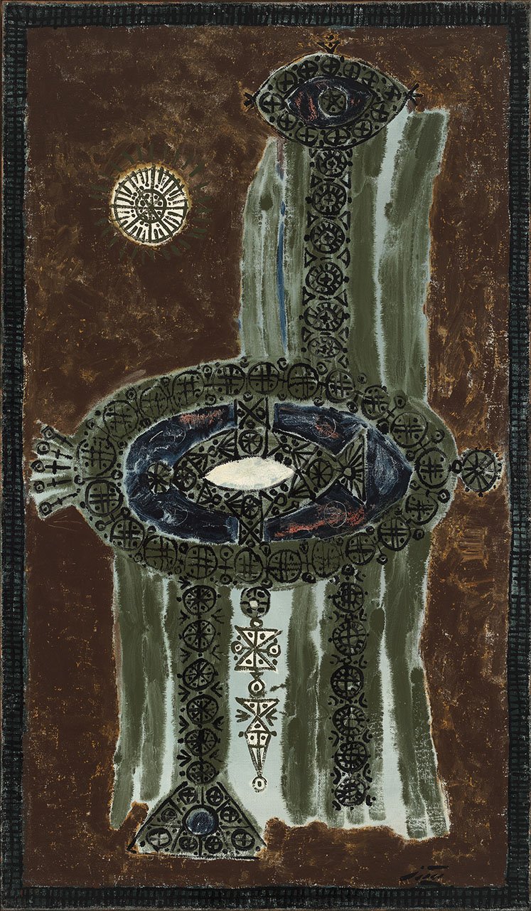 Mansour Ghandriz, Simurg, c. 1961–64, oil on burlap