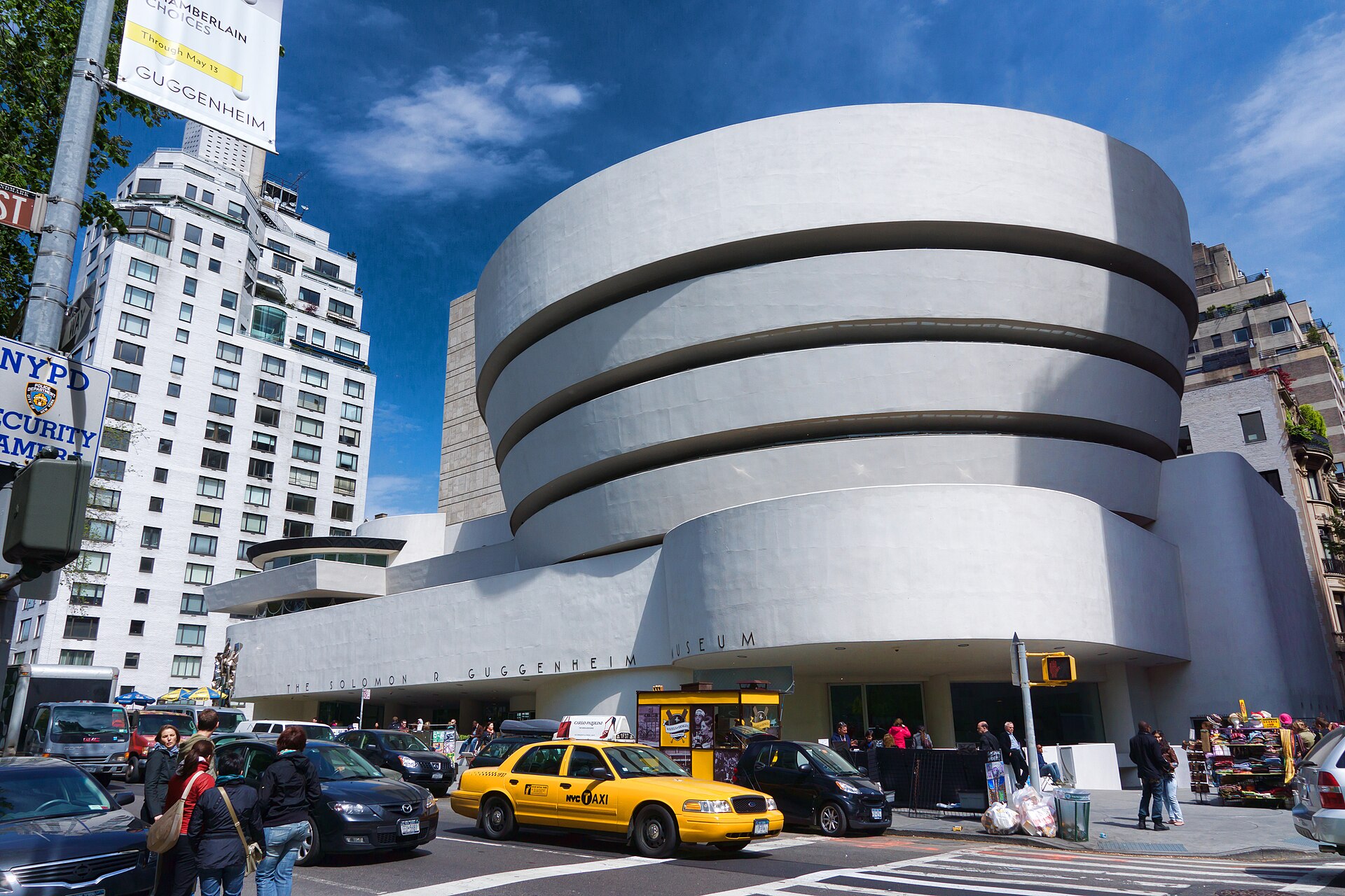 The spiralling white rotunda of the Solomon R. Guggenheim Museum on Fifth Avenue, New York.