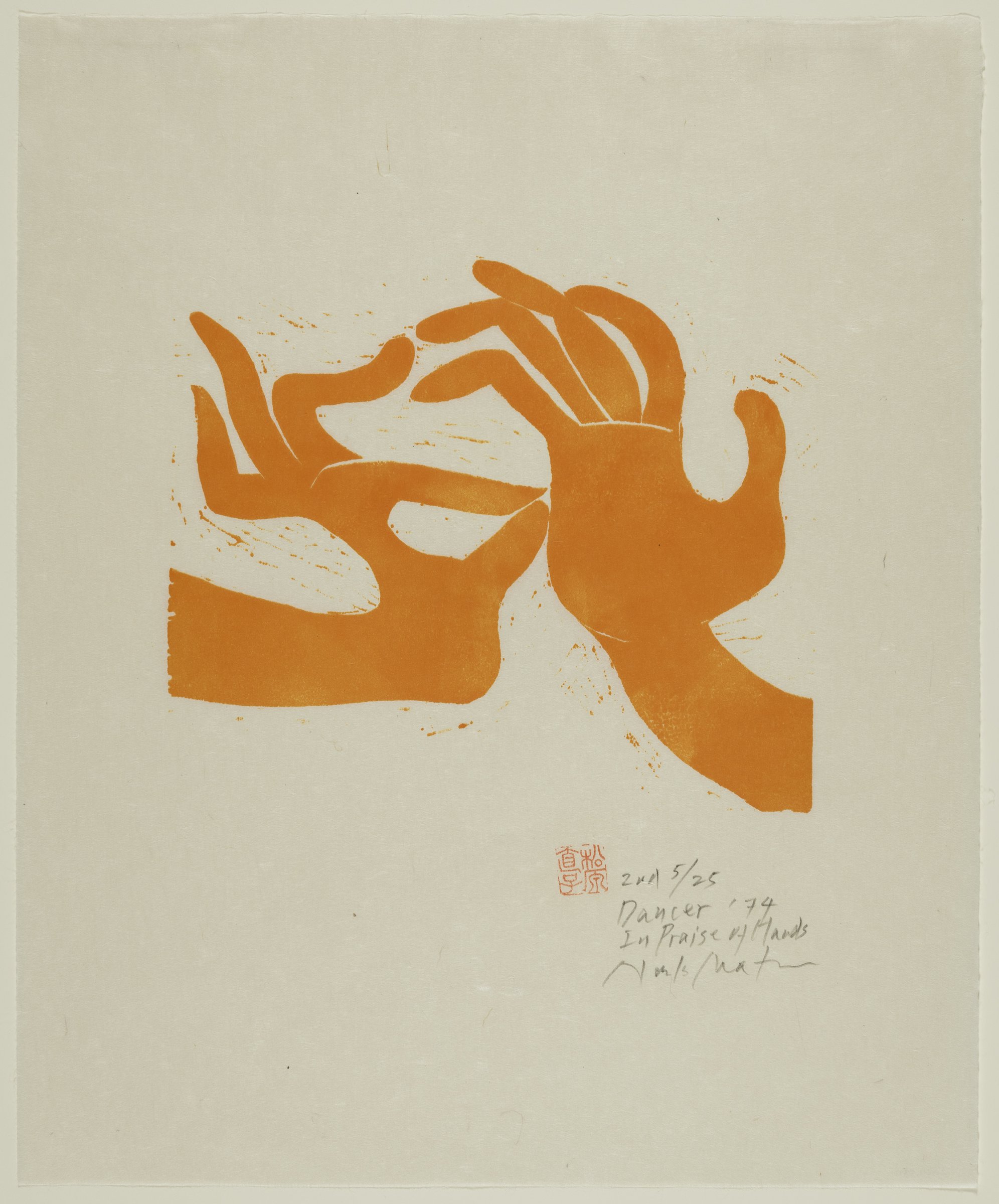 Naoko Matsubara woodcut print: Dancer, 1974